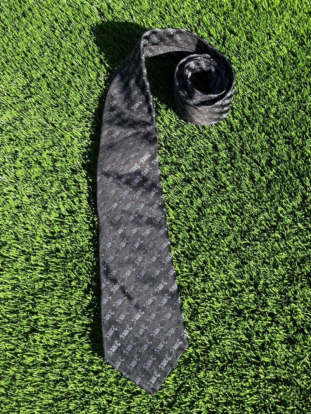Celine Paris Vintage Black Subtle Monogram 100% Silk Tie